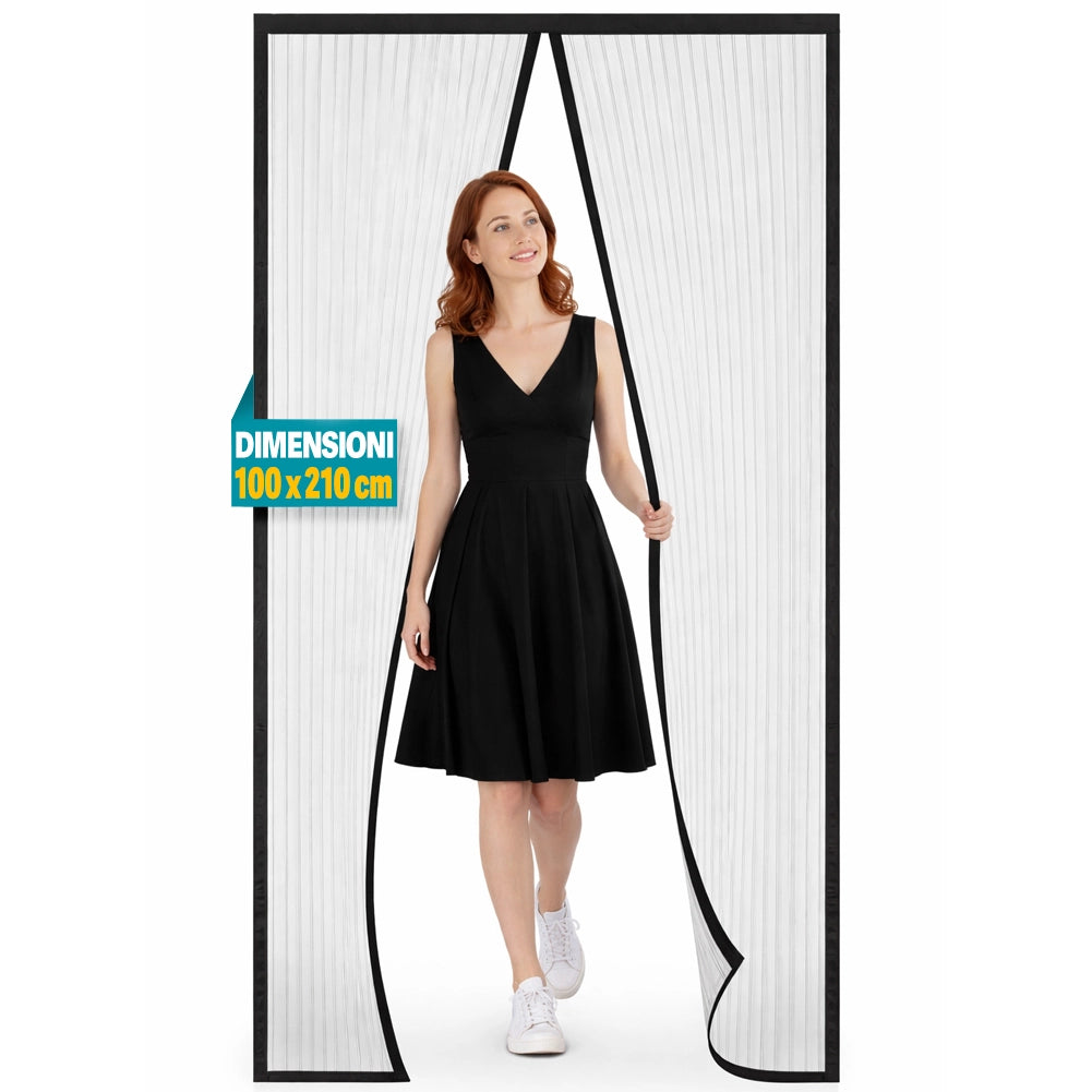 Zanzariera Magnetica 100x210 cm Rigata Tenda Anti Zanzare Insetti per Porta Nero