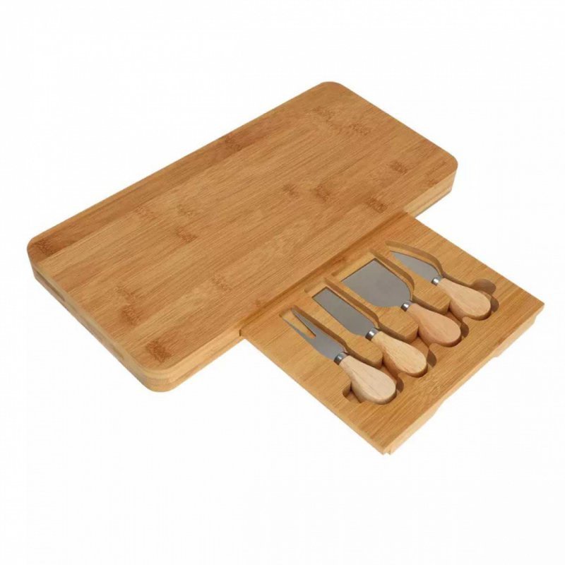 Kinghoff KH-1567 Tagliere per formaggi in bambù con utensili e cassetto