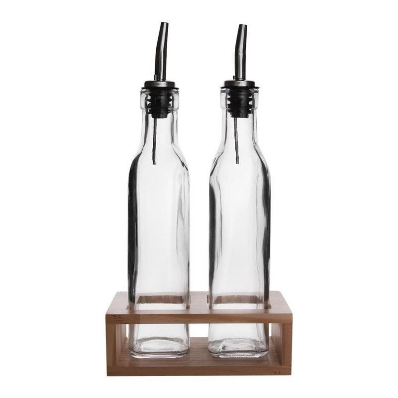 Set di dispenser per olio d'oliva e aceto Orion - Bottiglie di vetro con supporto