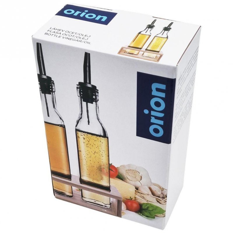 Set di dispenser per olio d'oliva e aceto Orion - Bottiglie di vetro con supporto
