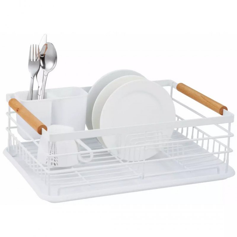 Kinghoff KH-1730 Elegante scolapiatti bianco con portaposate rimovibile