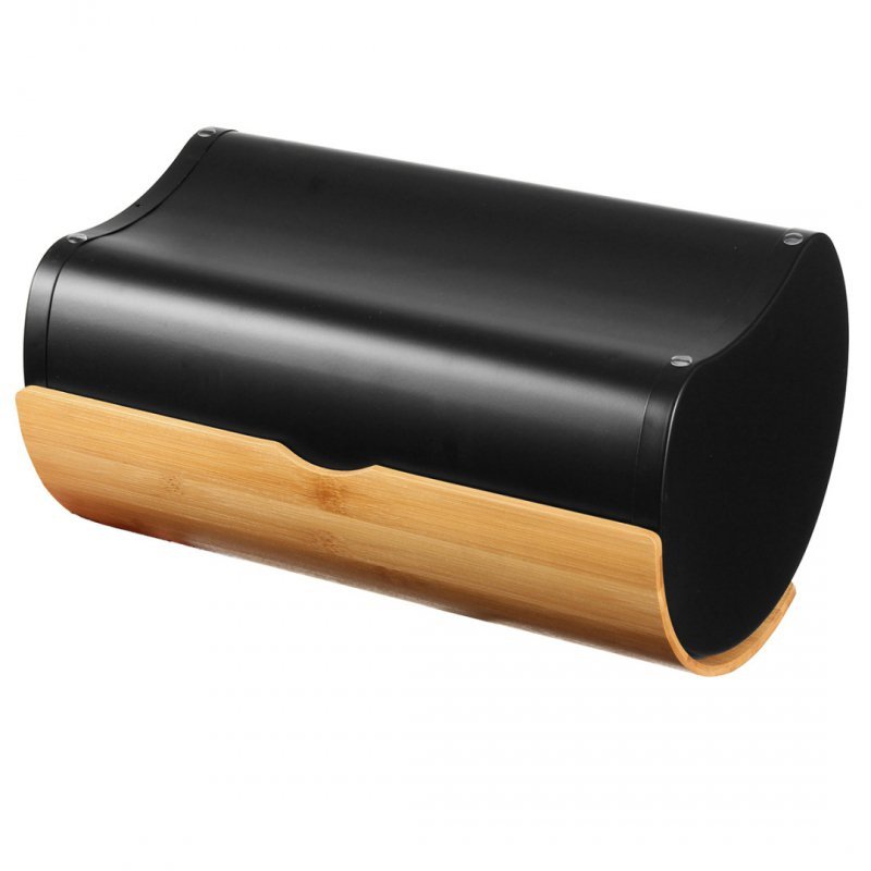 Elitehoff 2738 Modern Black Metal and Bamboo Bread Box