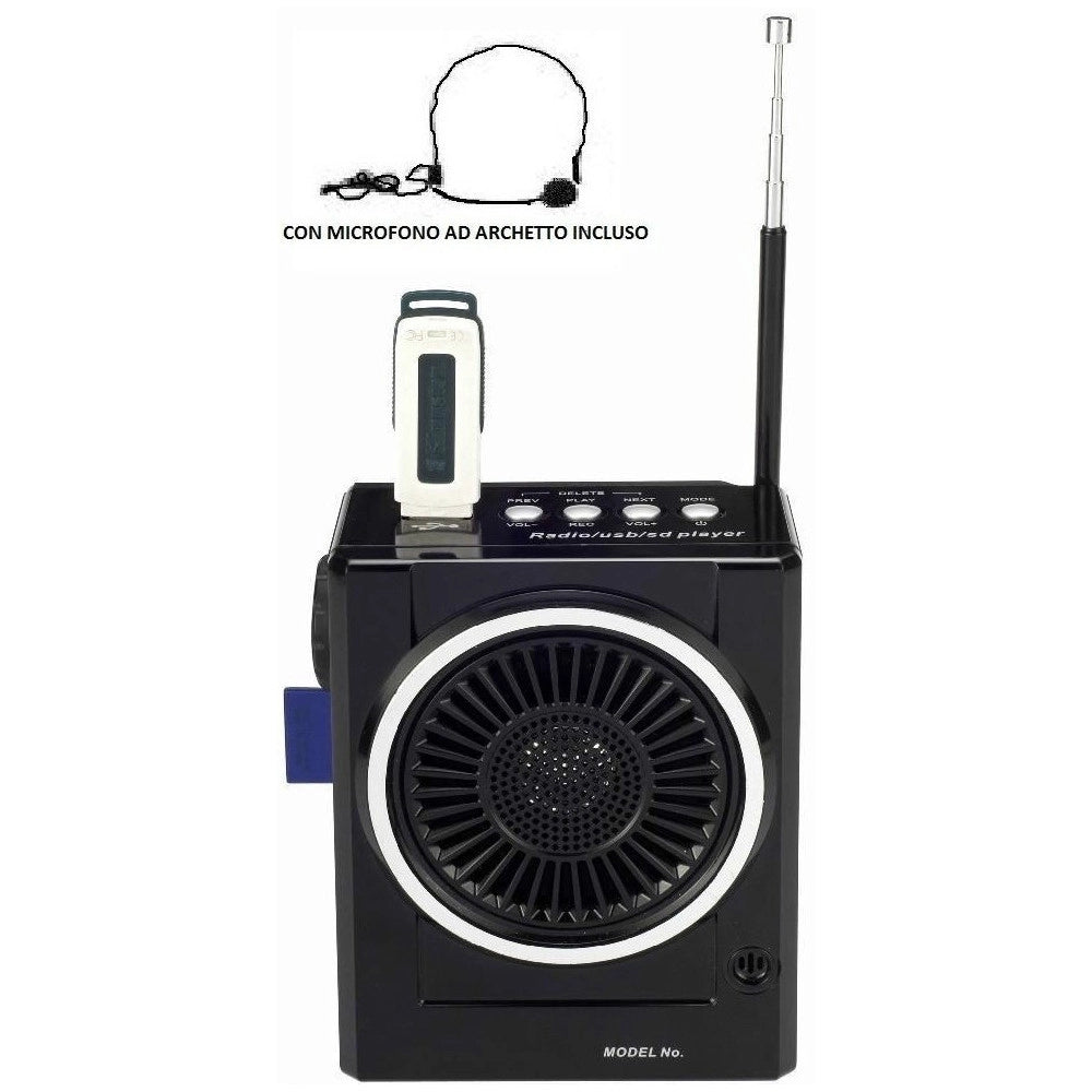 Trade Shop - Radio Fm Karaoke Usb Cassa Speaker Mp3 Sd Ricaricabile Con Torcia E Microfono -