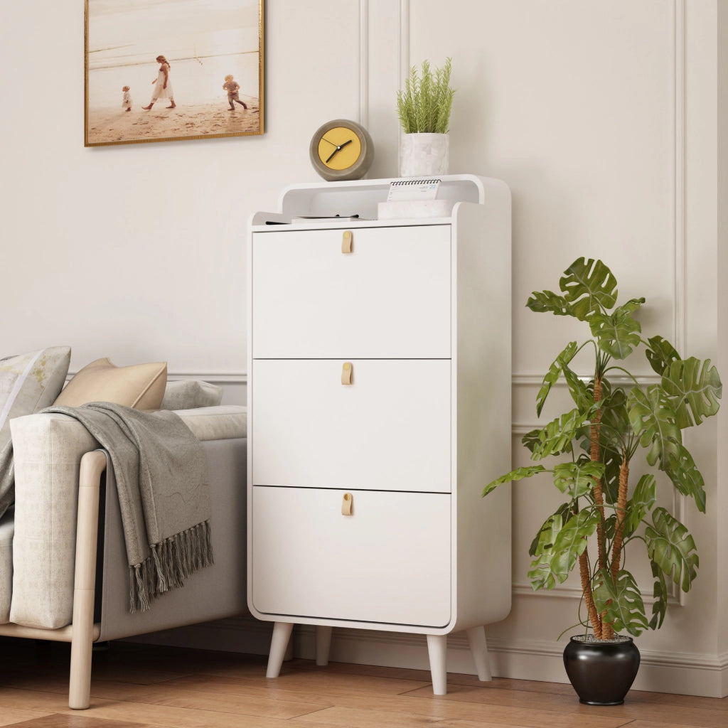 Scarpiera Slim con Ante Ribaltabili e Ripiani ¨C Xylo ¨C Bianco