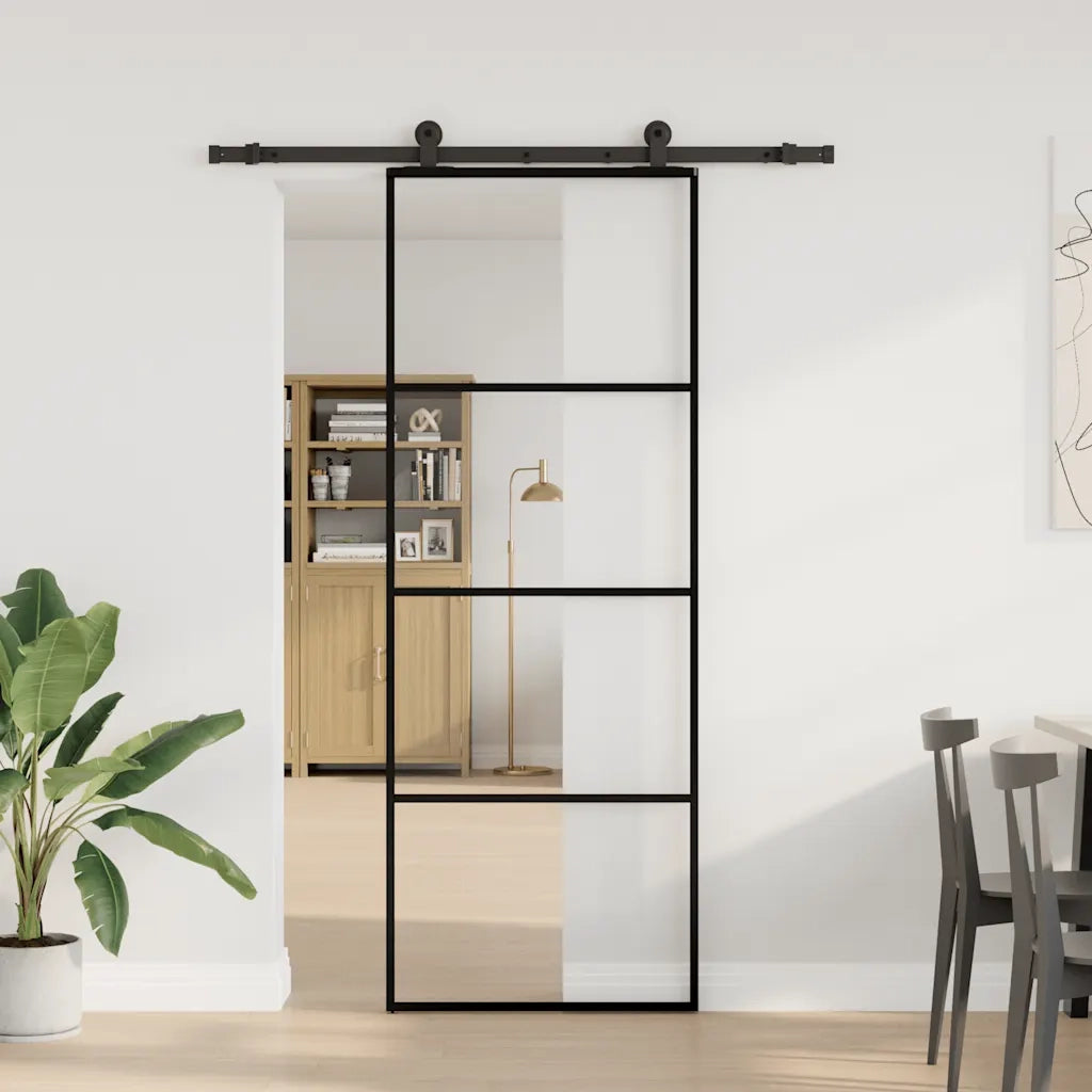 Porta Scorrevole con Ferramenta 76x205cm Vetro ESG Alluminio 3332861