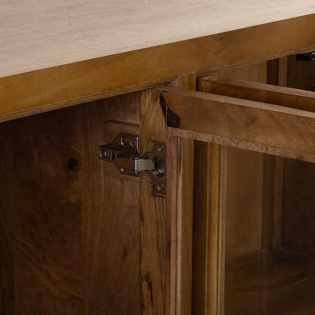Credenza in legno marrone con 4 ante, 150x40x90h cm