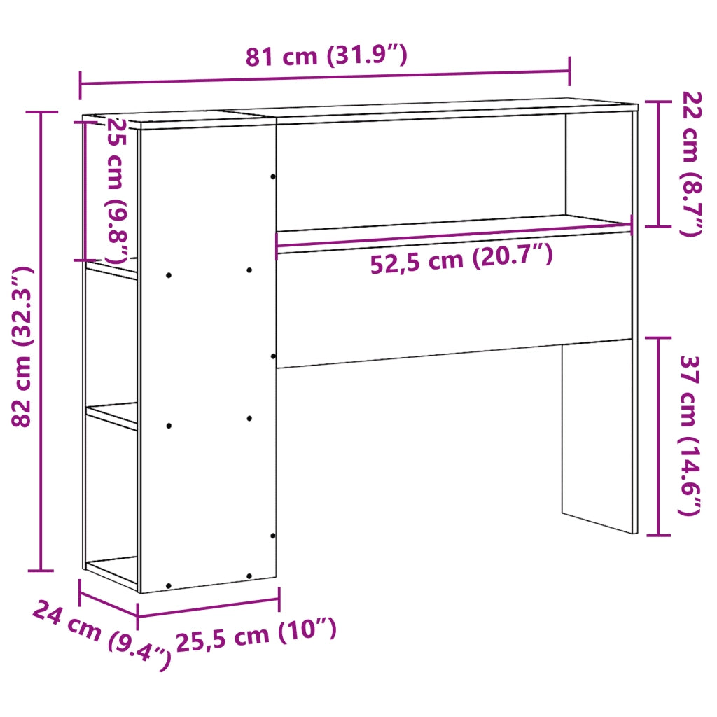 Testiera con Ripiani 75 cm in Legno Massello di Pino