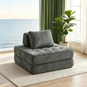 Poltrona letto convertibile 1 posto con cuscino e supporto trapezoidale in chenille grigio 97 × 97 × 70 cm