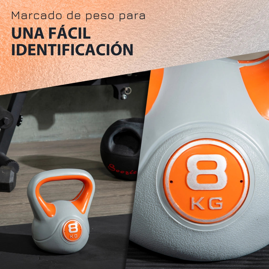 Kettlebell 8 kg ¨C Xylo ¨C Rivestimento PU Riempimento Sabbia 20x14x24 cm Arancione Grigio