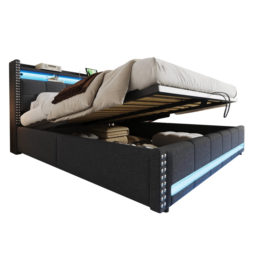 letto imbottito lino grigio 180 x 200 cm