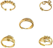 Anello da Fidget 5 pezzi - Anelli da Oro - Gioielli Adattabili - Ottone - Design semplice - Ideale per il Ridurre lo Stress