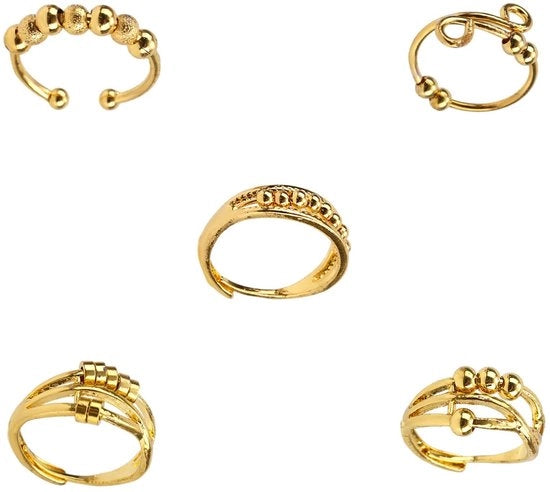 Anello da Fidget 5 pezzi - Anelli da Oro - Gioielli Adattabili - Ottone - Design semplice - Ideale per il Ridurre lo Stress