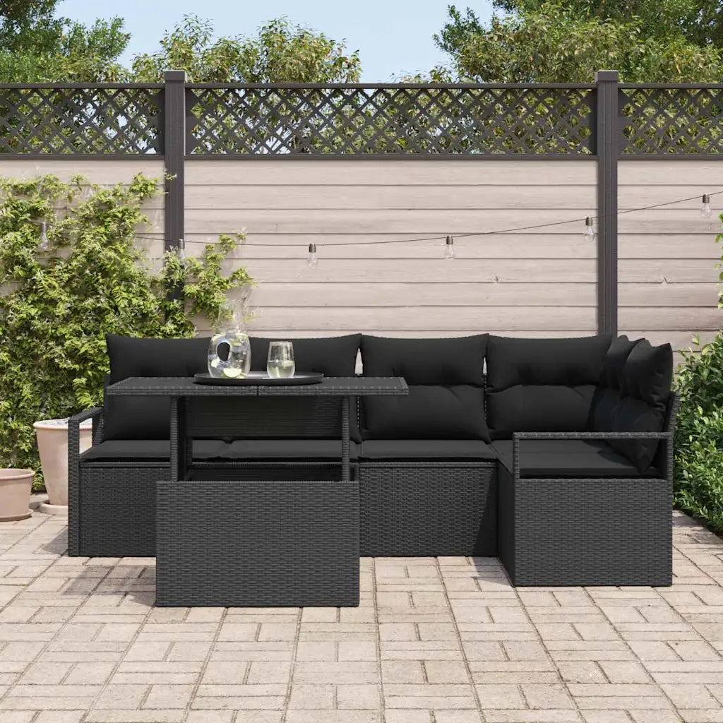 Set Divano da Giardino con cuscino 6 pcs Nero polyrattan