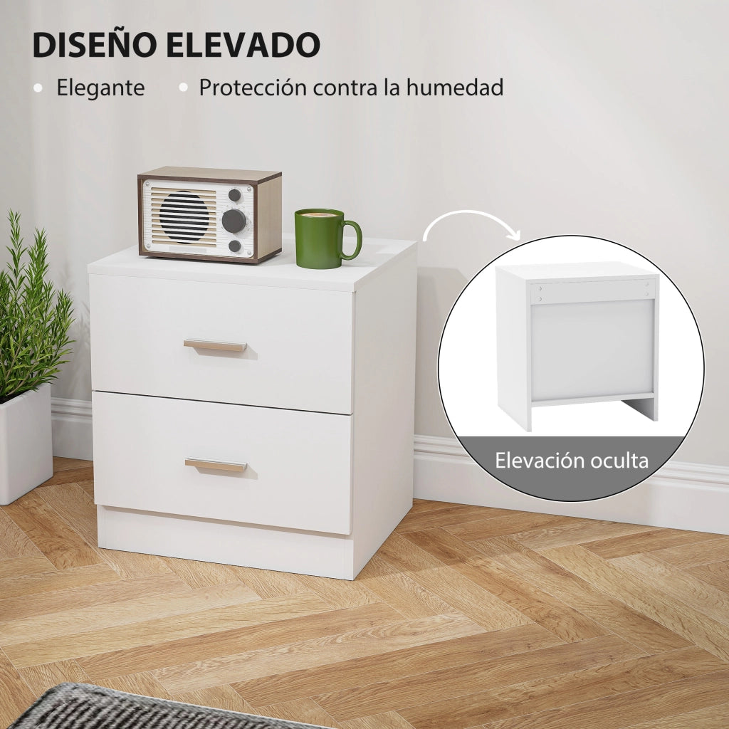 Comodino con 2 cassetti ¨C Xylo ¨C Bianco 45x39,5x49 cm