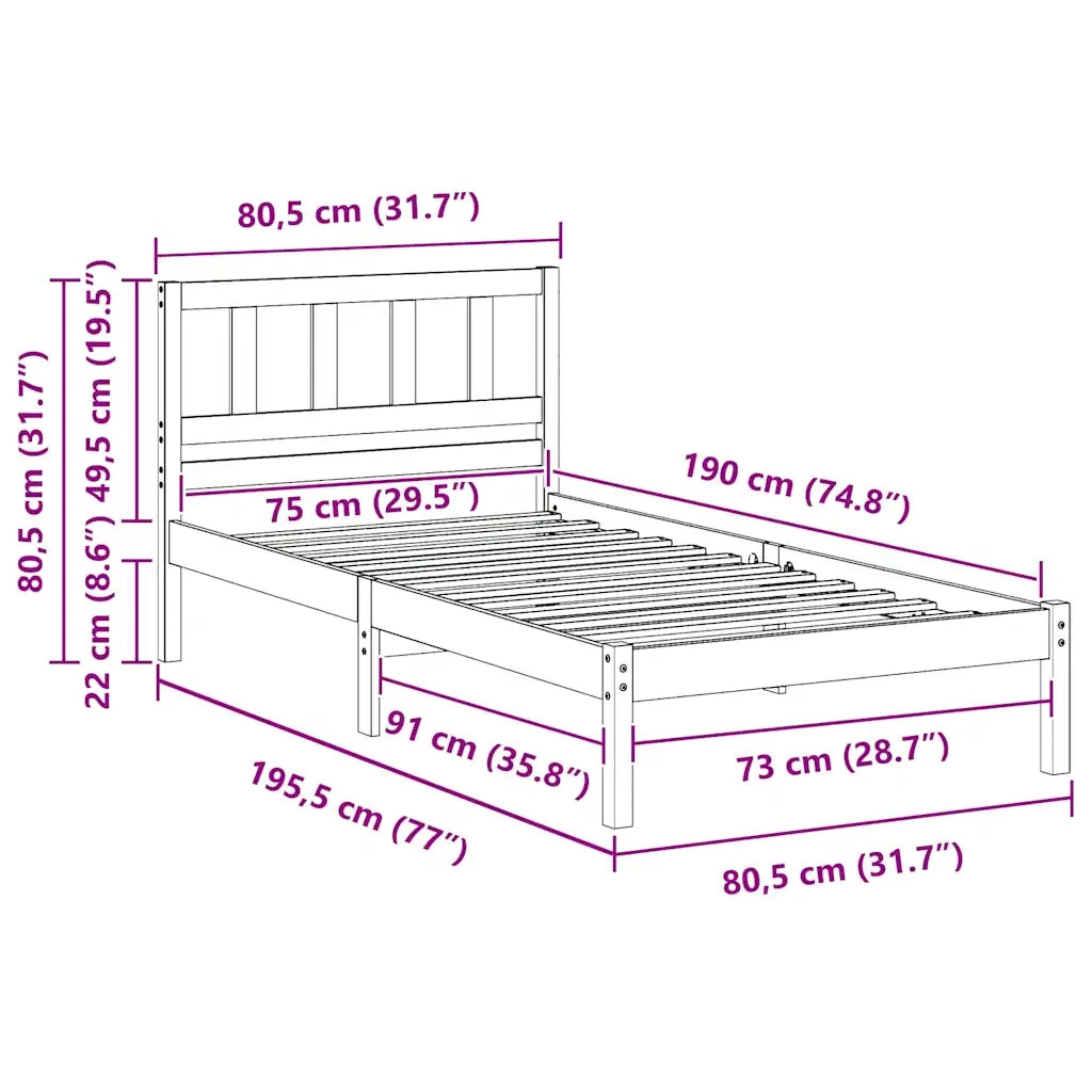Letto singolo | Letto per adulti | Struttura del letto Marrone 75 x 190 cm Pino massello