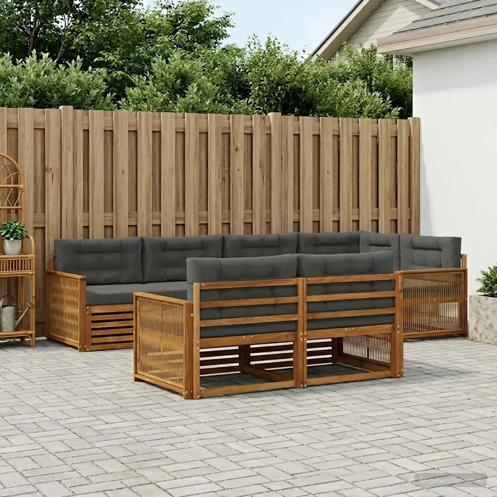 Set di divani da esterno con cuscino 7 pcs Naturale e Antracite 3383480