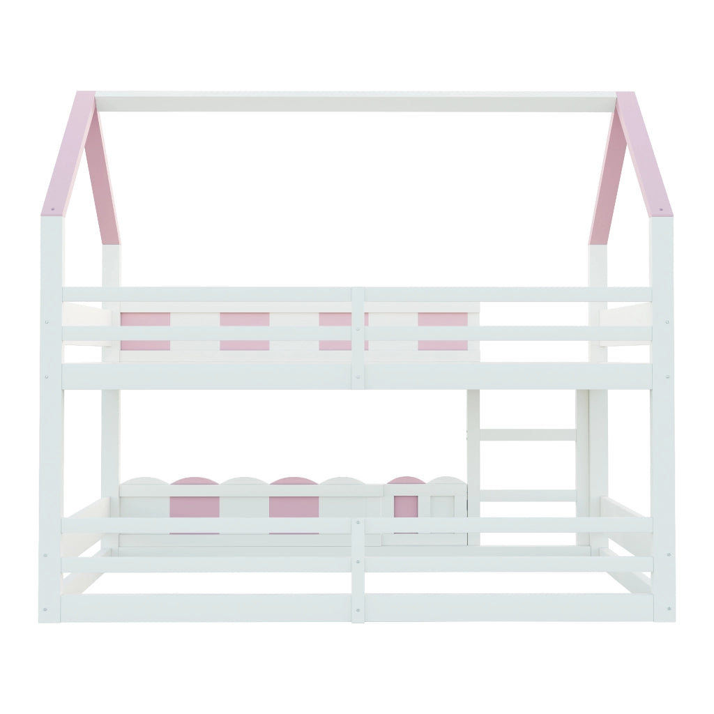 LETTO A CASTELLO a forma di casa 90x200 cm Legno Rosa/Bianco