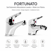 Set rubinetto miscelatore lavabo e bidet in ottone cromato