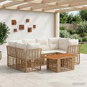 Set Divano da Giardino 7 pz Naturale e Bianco Crema polyrattan 3437836