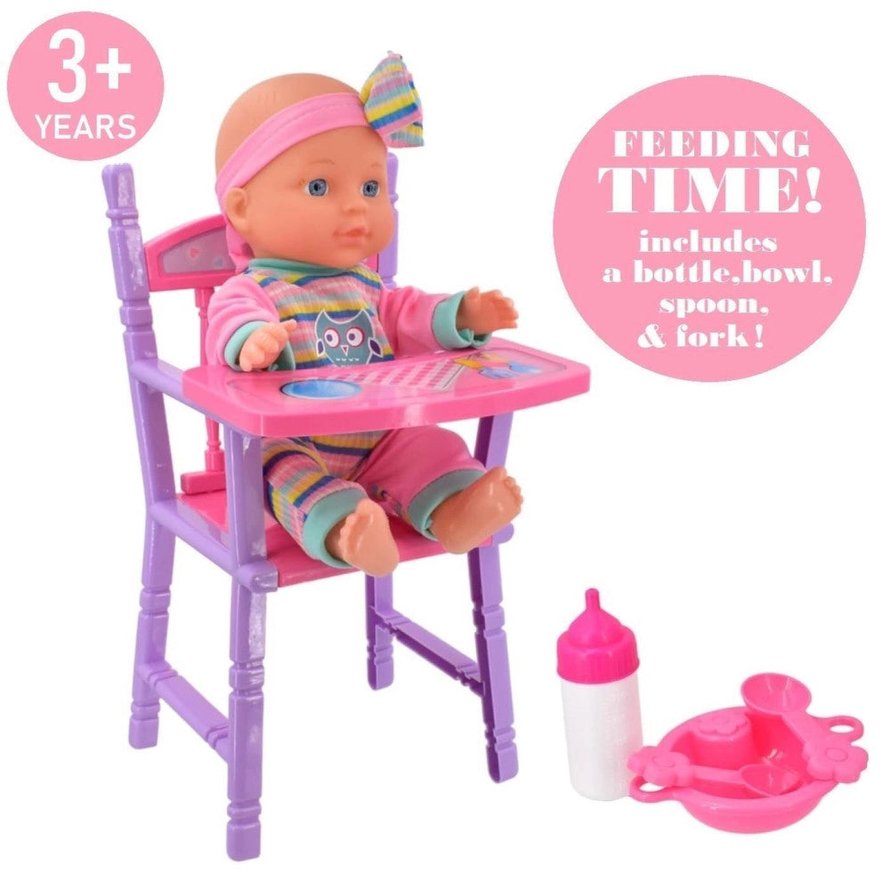 Trade Shop - Bambola Amore Mio Seggiolone Bambolotto Giocattolo Bambini Con Accessori Gioco -
