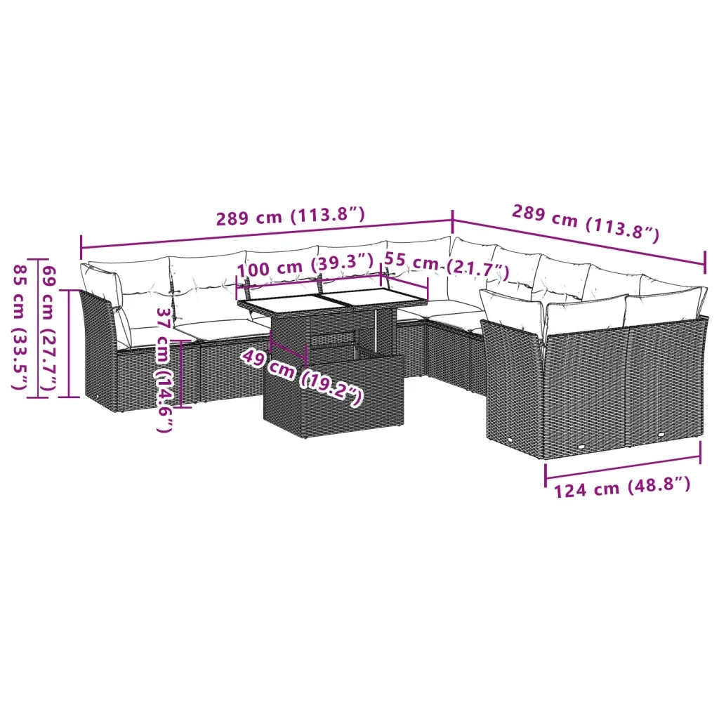 Set Divani da Giardino 11 pz con Cuscini Polyrattan Marrone 3266883