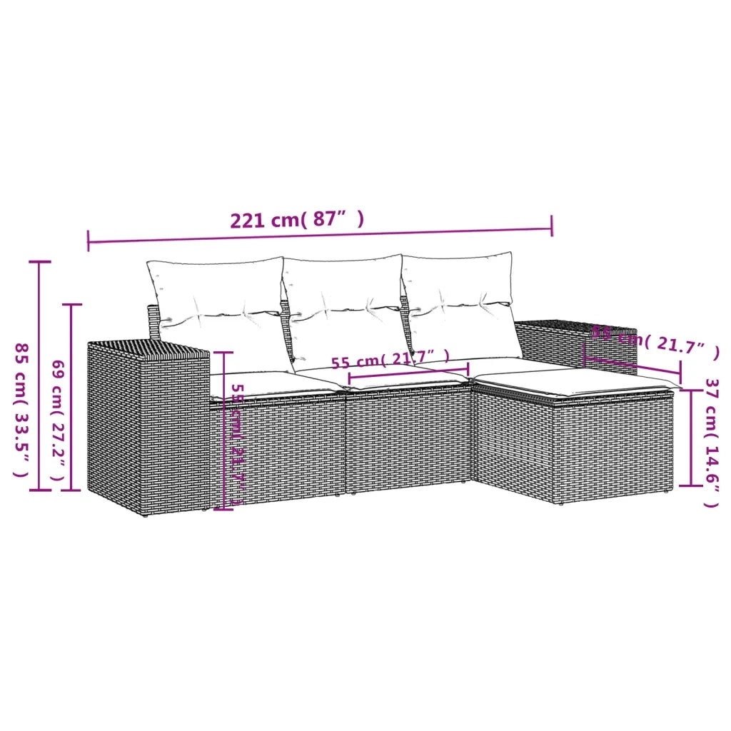 Set Divano da Giardino 4 pz con Cuscini Beige in Polyrattan 3222468