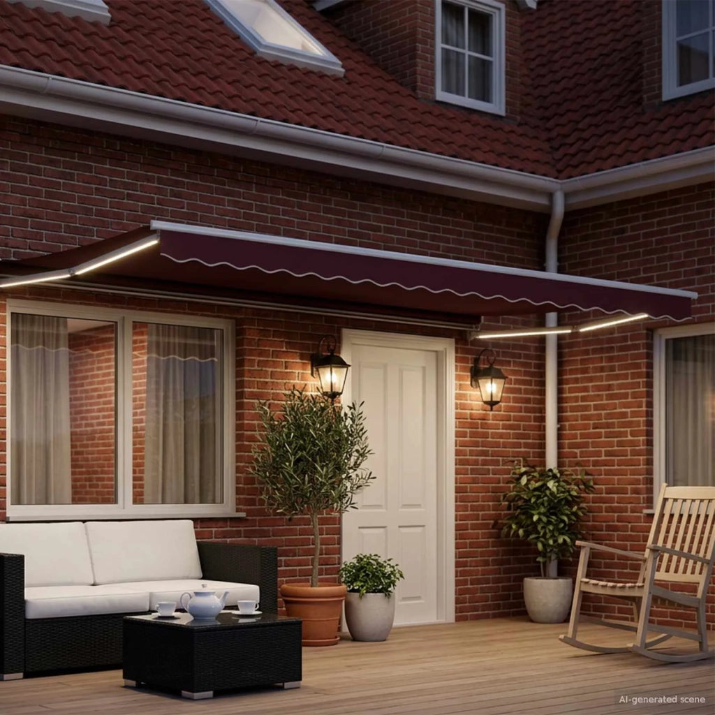 Tenda retrattile manuale con LED-Tenda parasole per balcone Borgogna e Bianco 4 ¡Á 3 m