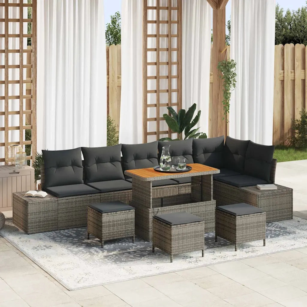 Set Divano da Giardino con cuscino 10 pcs Grigio polyrattan