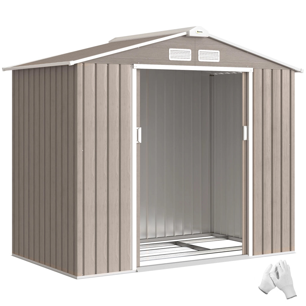 Casetta da Giardino ¨C zephmum ¨C Effetto Legno 213x130x185 cm con 2 Porte Scorrevoli e 4 Finestre