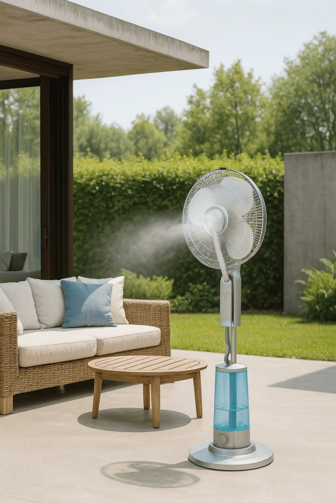 VENTILATORE NEBULIZZATORE A PIANTANA PER ESTERNO RUGIADA CM.40
