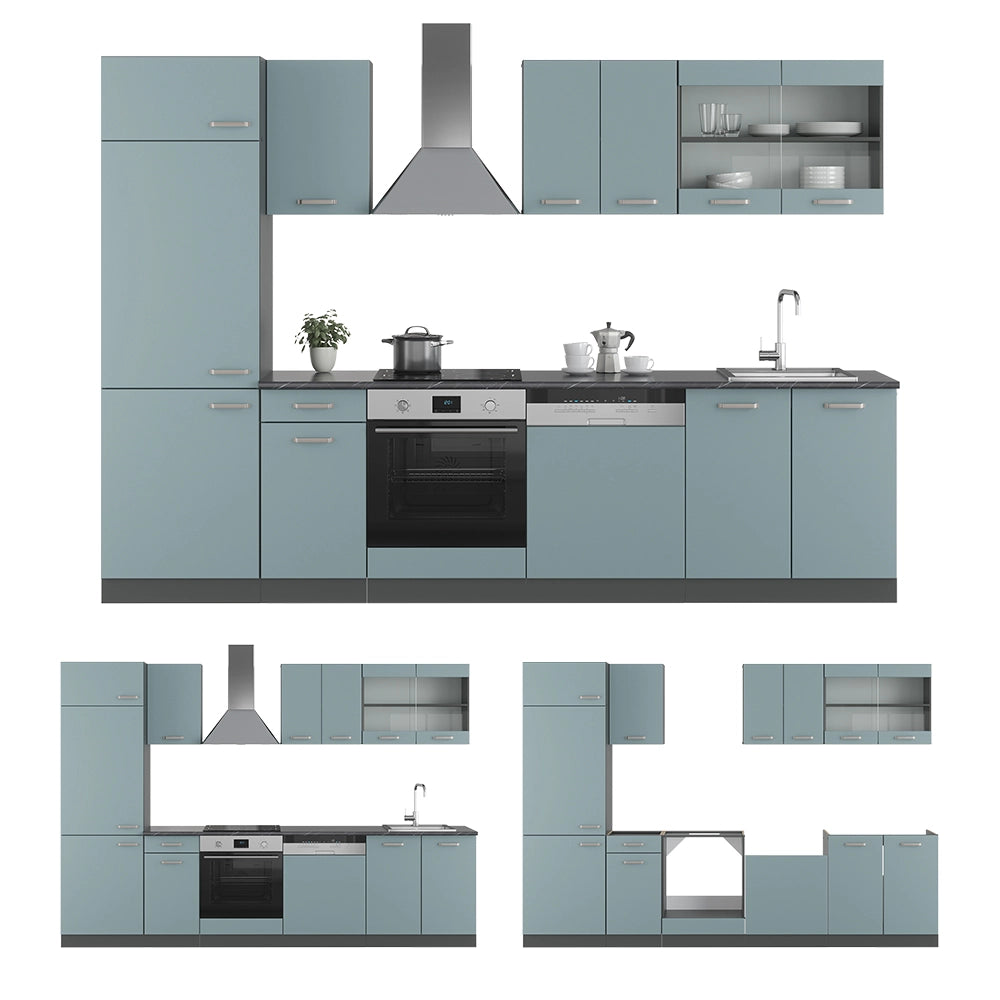 Vicco Cucina componibile Blu-grigio/antracite 300 cm , PL Marmo
