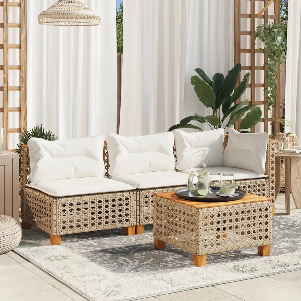 Divano da Giardino con Cuscini a 3 Posti Beige in Polyrattan 365943