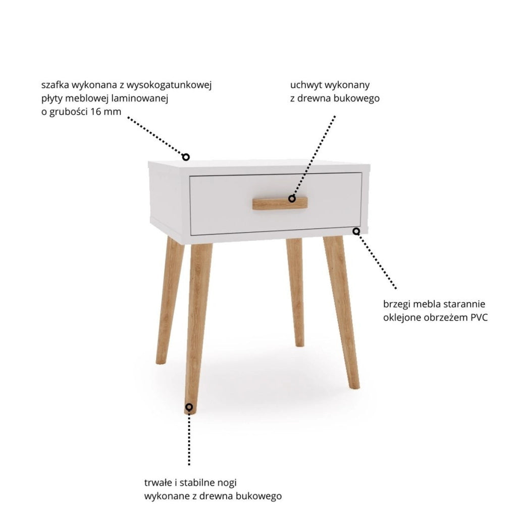 Comodino Luna bianco in stile scandinavo