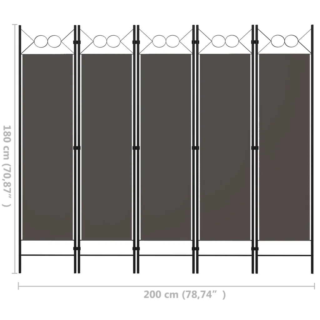 Divisorio Ambienti | Divider per stanze | Paravento a 5 Pannelli Antracite 200x180 cm