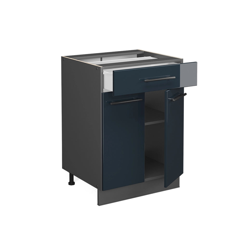 Mobiletto base per cucina Fame-Line Blu scuro lucido/Antracite 60 cm con cassetto, PL Antracite Vicco
