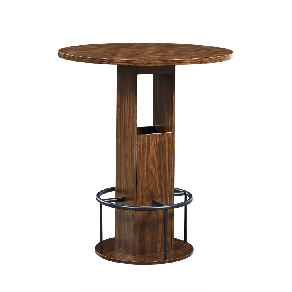 Set Tavolo Rotondo e 2 Sgabelli ¨C MINIMAL ¨C Noce, Legno e Metallo, 80 cm