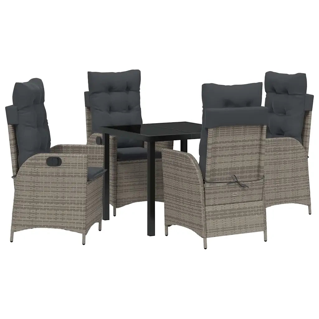 Set da Pranzo per Giardino con cuscino 5 pcs Grigio polyrattan
