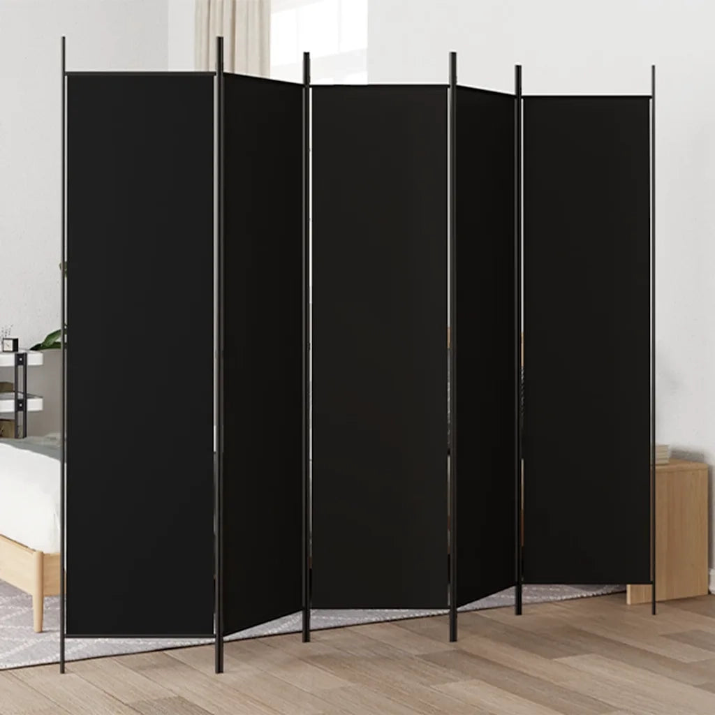 Divisorio Ambienti | Divider per stanze | Paravento 5 Pannelli Nero 250x200 cm Tessuto