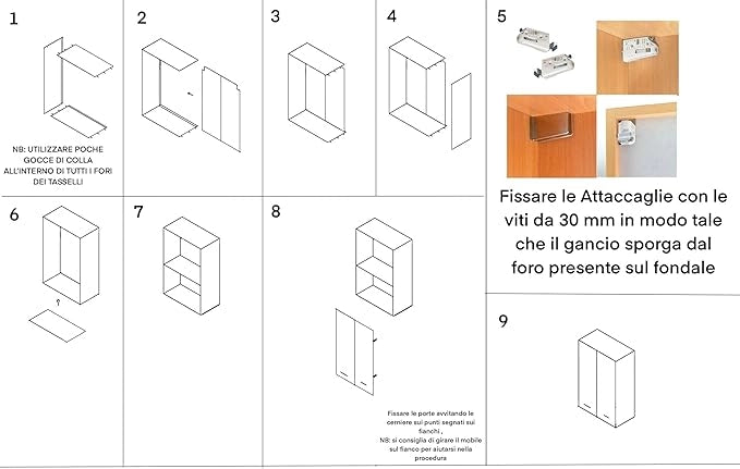 Pensile Cucina  in Legno Nobilitato Noce Mobile Alto con 2 Ante, Pensile Componibile Moderno Made in Italy (H80XL60XP32cm)