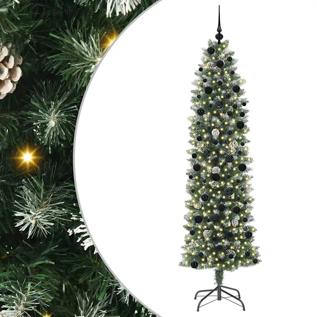 Albero di Natale Artificiale Sottile Verde e Bianco 240 cm 3395318