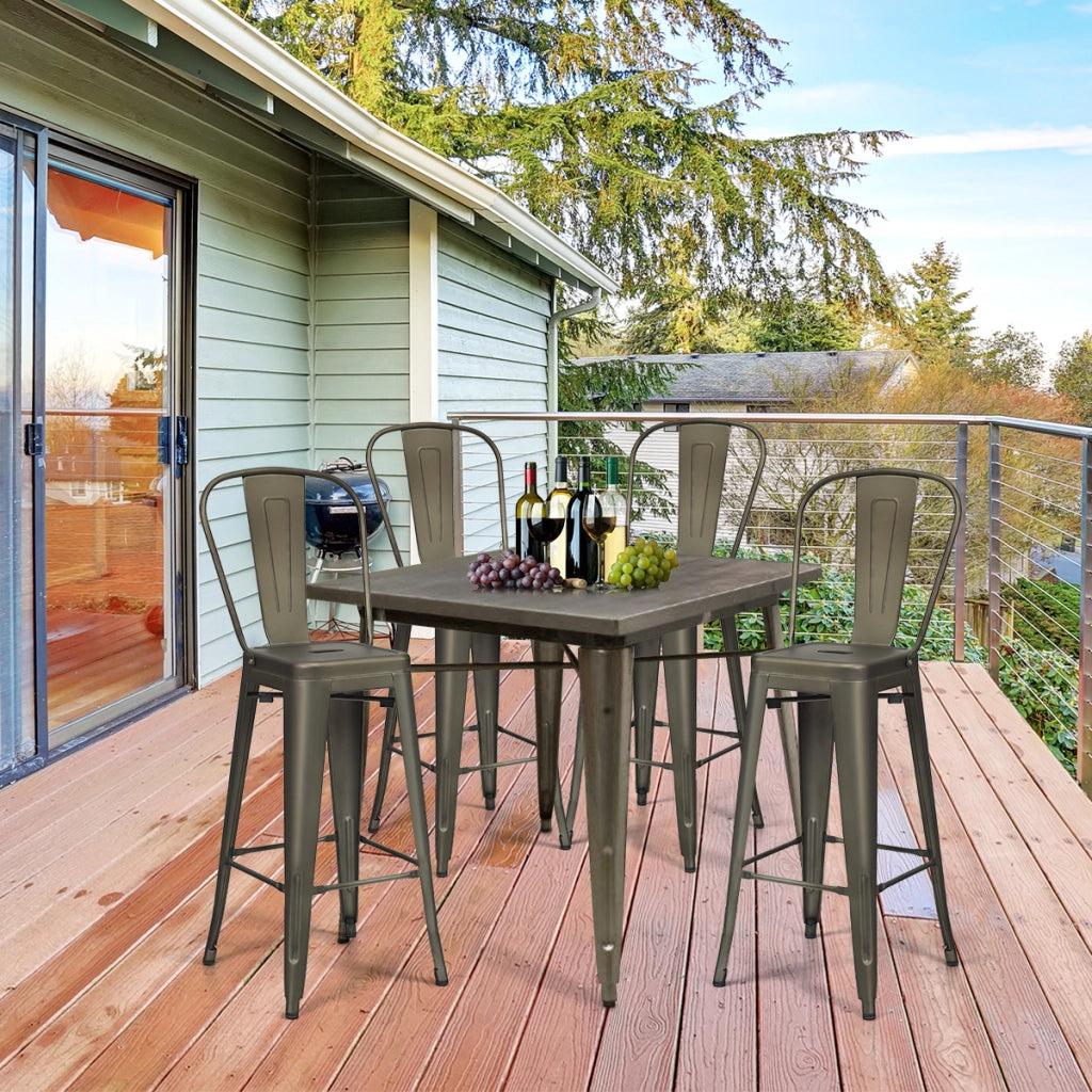 Set di 4 sedie per ristorante in metallo da 116cm, Sgabelli da bar eleganti con schienale rimovibile Grigio