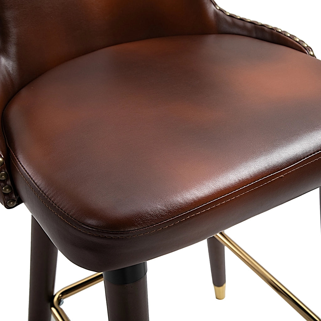 Set di 2 Sedie da Bar con Schienale e Poggiapiedi ¨C Minimal ¨C Pelle Sintetica Marrone 52x53x101 cm