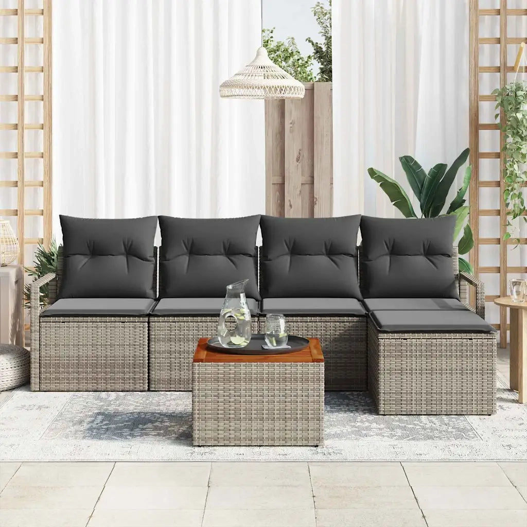 Set Divano da Giardino con cuscino 6 pcs Grigio polyrattan