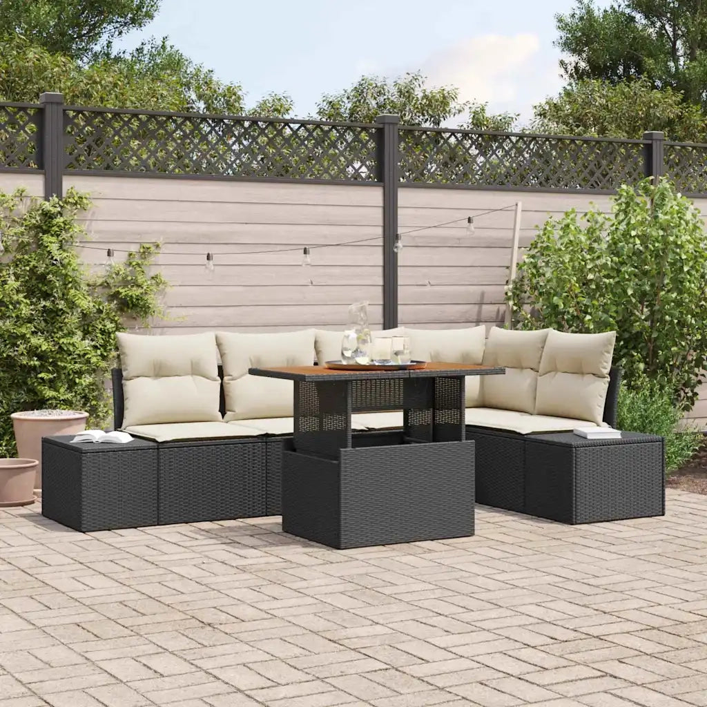 Set da Pranzo per Giardino con cuscino 6 pcs Nero e Crema 3349963