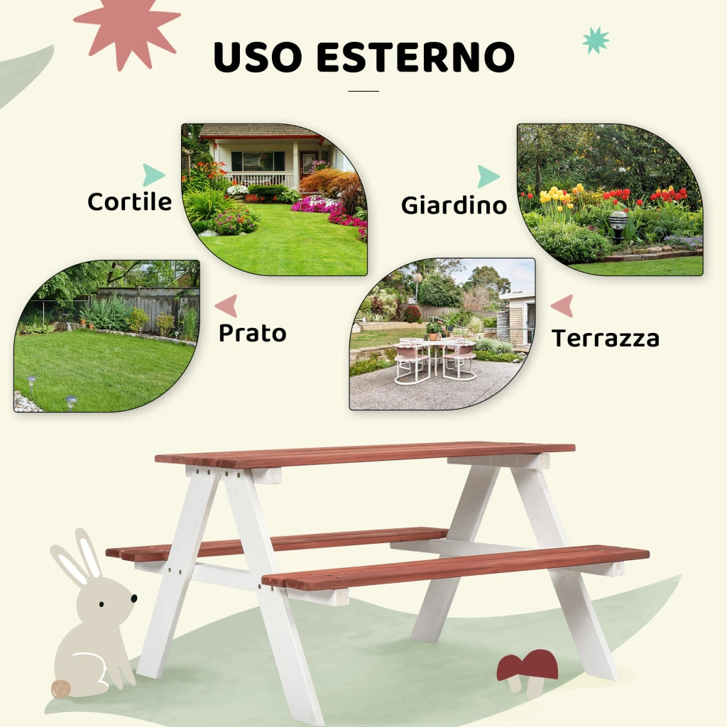 Tavolo da pranzo con panche per bambini ¨C zephmum ¨C Legno, Marrone, 89x79x50 cm