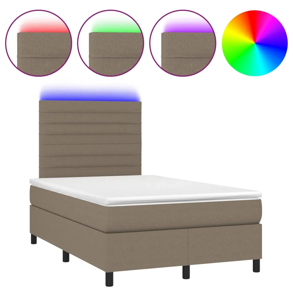 Letto a Molle con Materasso e LED Tortora 120x200cm in Tessuto 3134945