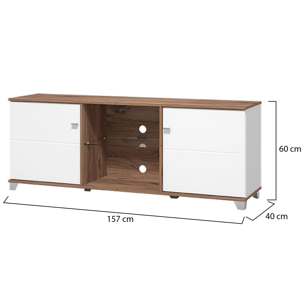 Cedegolo, Mobile Porta tv 4 Ripiani, 157x40x59.5h cm Bianco