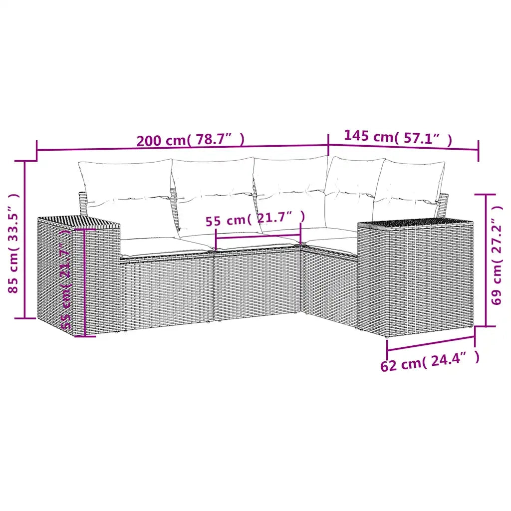 Set Divano da Giardino 4 pz | Set Salotto da Giardino con Cuscini Marrone in Polyrattan