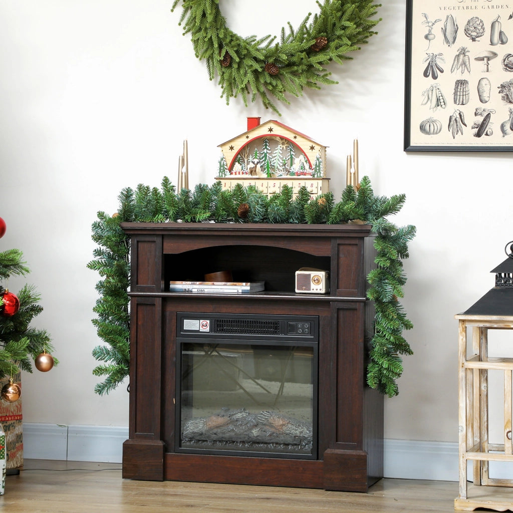 Ghirlanda Finta di Natale Decorazione Fiori con 162 Punte 8 Pigne Verde ¨C Minimal ¨C 1.8 m