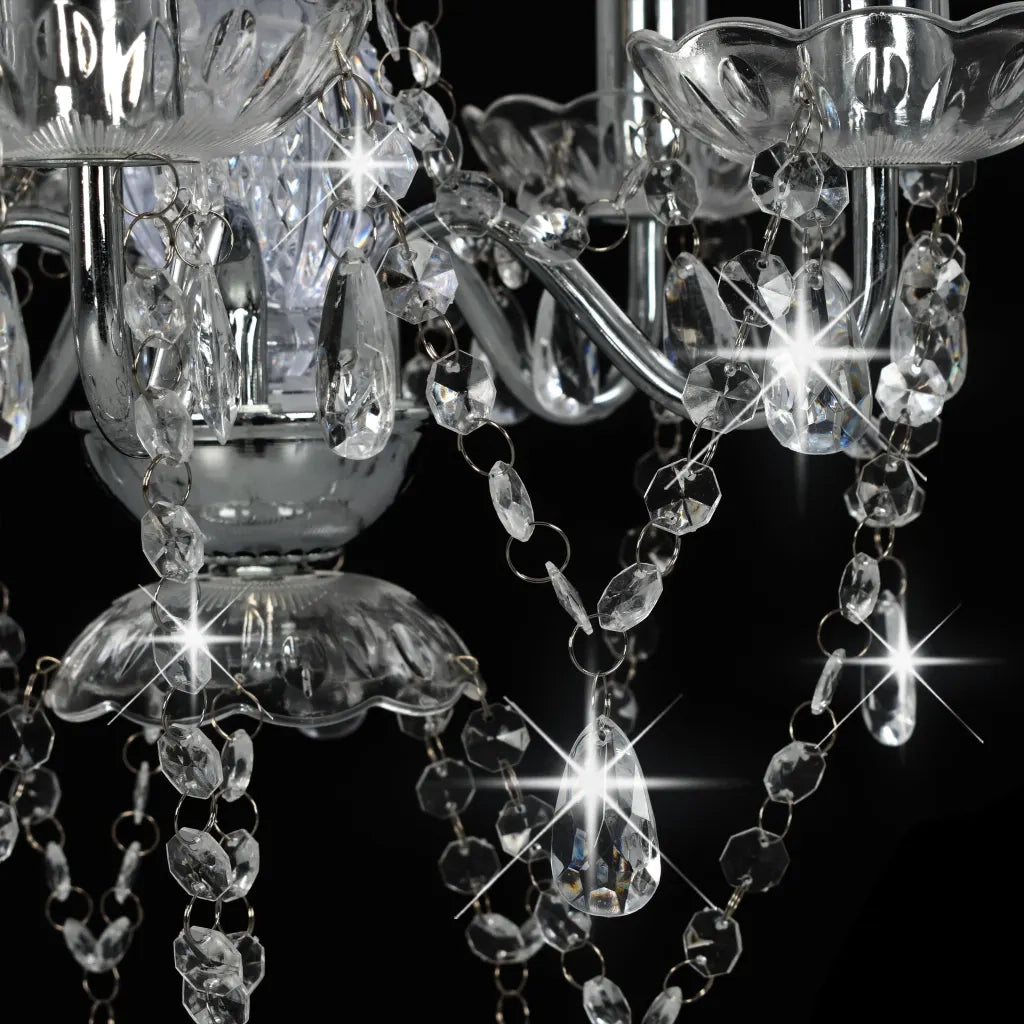 Lampadario con Perline di Cristallo Argento Tondo 5 E14 281601